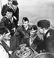 Yuri Gagarin and Gherman Titov visiting a submarin