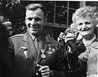 Yuri Gagarin attending a garden party at the premi