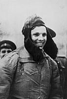 Yuri Gagarin after landing near the Russian city o