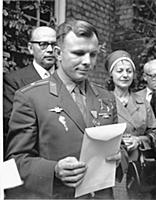 Yuri Gagarin attending a garden party at the premi