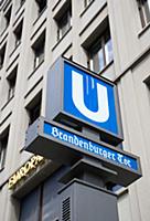 Germany, Berlin, Mitte, blue U-Bahn undergound sig
