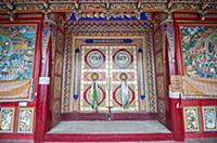 China, Tibet, The door to the temple of Longwu Tib