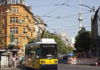 Germany, Berlin, Mitte, tram exiting Oranienburger