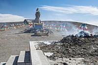 China, Tibet, An altar with smoking gifts and colo