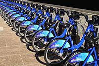 USA, New York, Manhattan, Bikes for rental on the 