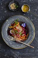 Carrot ribbon salad with miso sauce