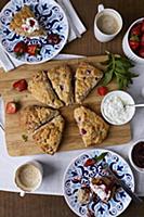 Strawberry scones served with cottage cheese and j