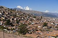 PERU / Cusco / View across roofs of Cusco from Pla