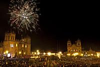 PERU / Cusco / Historic town / Fireworks at Plaza 