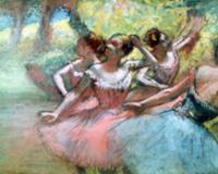 Four ballerinas on the stage (pastel). Artist: Deg