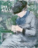 Femme Assise au Jardin, or Le Tricot (pastel on pa