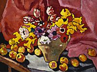 A Jug, Anemones, Tulips and Apples (oil on canvas)