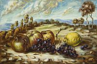 Fruit and Countryside (oil on canvas) , artist: Ch