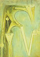 Composition, 1962 (oil on burlap) , artist: Lam, W