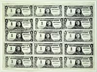 Fifteen One Dollar Bills, 1962 (woodblock & black 