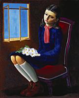 A Young Girl seated with Marguerites, 1950 (oil on