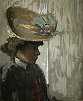 Model with a Large Hat, c.1905-10 (w/c on canvas) 