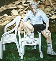 Figure, Chairs and Tree, 1989 (oil on canvas mount