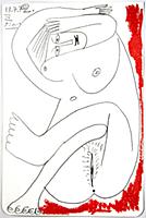 Reclining Nude, 1972 (crayon on paper) , artist: P