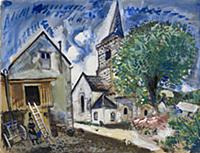 The Church at Chambon-sur-Lac, 1926 (gouache & w/c