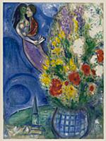 Pair of Lovers and Flowers, 1949 (colour litho) , 