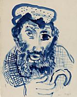 Bearded Man with a Walking Stick (w/c on paper) , 