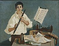 Young man with a flute, 1954 (oil on canvas) , art