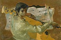 Violoncellist, 1965 (oil on canvas) , artist: Font