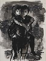 Two children, c.1970 (pen & ink on paper) , artist