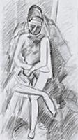 Seated female nude, 1909 (crayon on paper) , artis