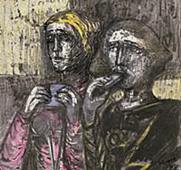 Two Shelterers Eating, 1941 (chalk, w/c, crayon & 