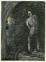 Miner Drilling (Miner with lamp), 1942 (ink, chalk