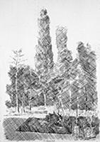 Poplars, 1930 (etching) , artist: Morandi, Giorgio