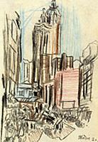 New York, a sketch, 1920 (coloured pencil on paper