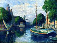 Barges on a Canal at Rotterdam, 1908 (oil on canva