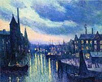 The Port of Rotterdam at Night, 1908 (oil on canva