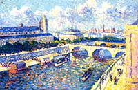 The Seine, Paris, 1892 (oil on board) , artist: Lu