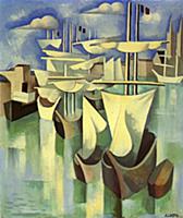 Boats in a Port, 1918-20 (oil on canvas) , artist: