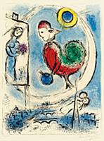 The Rooster Over Paris, 1958 (colour litho) , arti