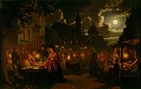 HGH3359389 Moonlit Market, 1874 (oil on canvas) by