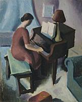 HGH3359380 Woman at Piano, c.1926 (oil on paper) b