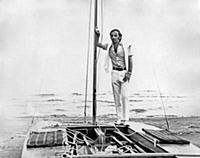 3615471 Charles Aznavour on a boat at the beach of