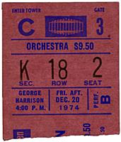 Ticket Stub of George Harrison performing at Madis