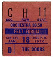 Ticket Stub of The Doors performing at Felt Forum 