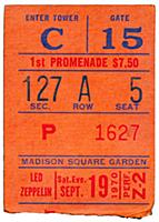 Ticket Stub of Led Zeppelin performing at Madison 