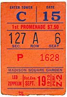 Ticket Stub of Led Zeppelin performing at Madison 