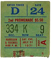 Ticket Stub of George Harrison and Friends perform