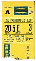 Ticket Stub of Yes performing at Madison Square Ga