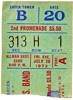 Ticket Stub of The Allman Brothers Band performing