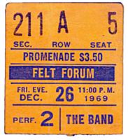 Ticket Stub of The Band performing at Felt Forum i